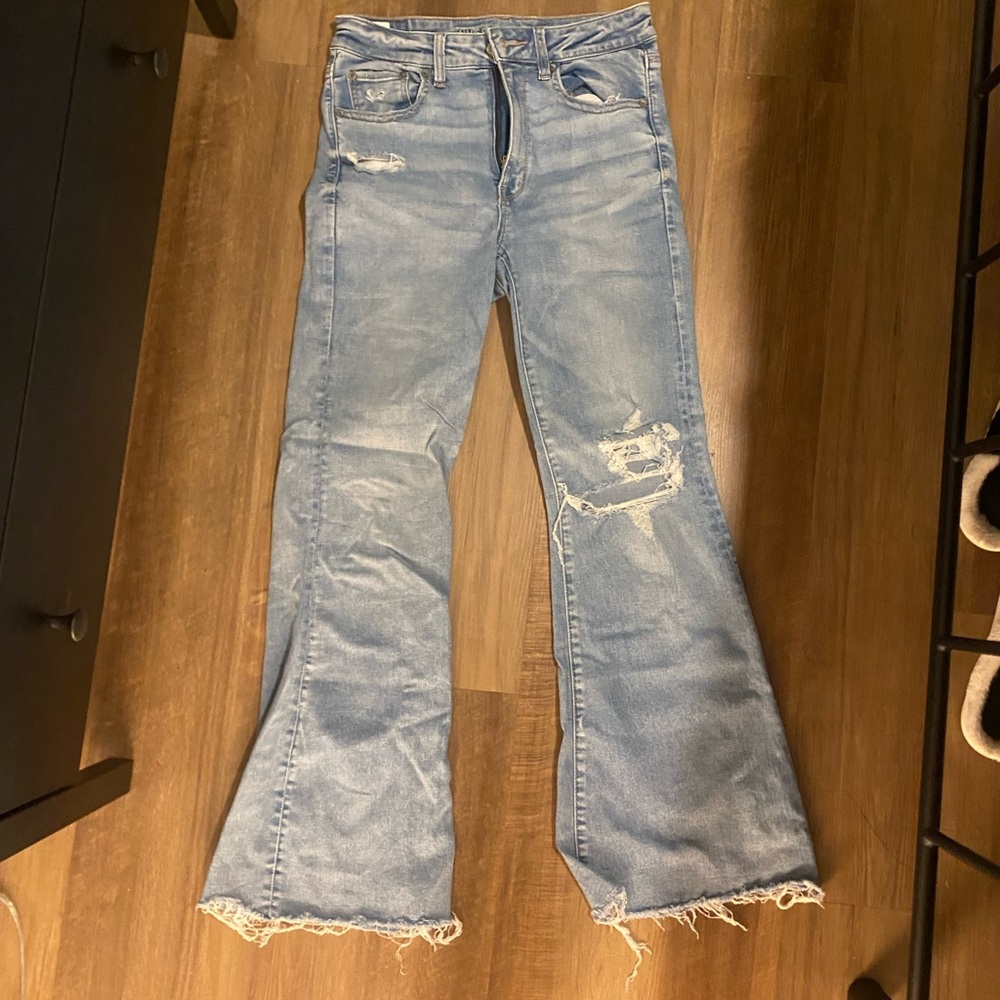 American Eagle Outfitters Light Blue Distressed Flare Jeans